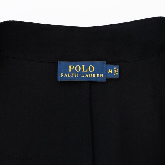 Polo Ralph Lauren M Split-Neck Top 100% Silk Black Relaxed Office Business - Picture 6 of 11